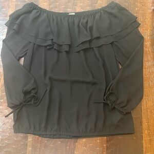 Michael Kors Black Ruffle Off-Shoulder Blouse